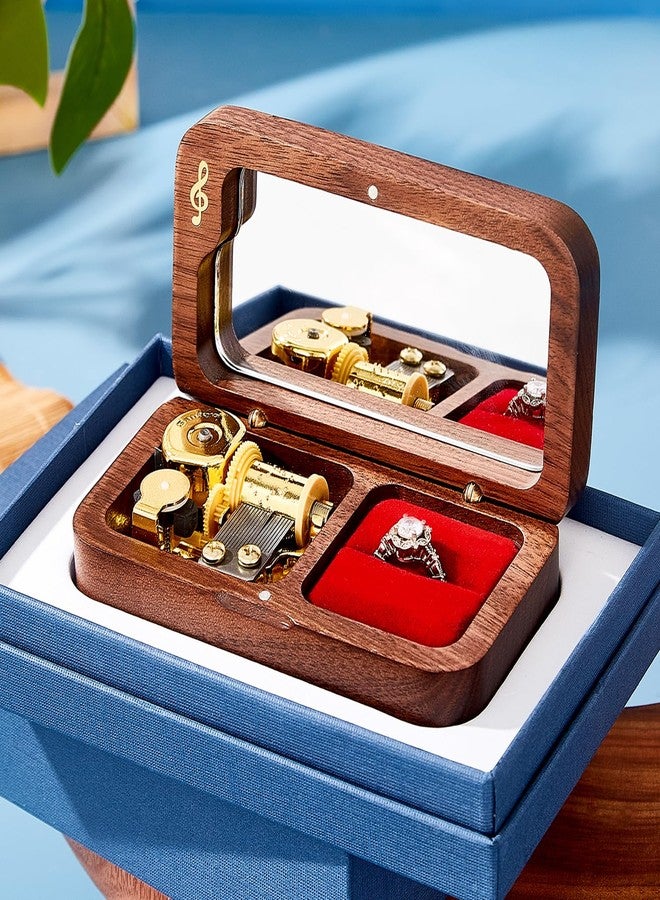 Wislist Elegant Vintage Wooden Jewelry Ring Jewelry Box, Musical Ring Box Gift for Lover Birthday Wedding Anniversary(Walnut Wood, Tune: Fly me to the moon) - Image 3